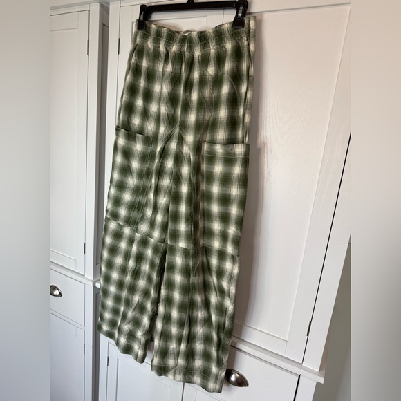NWT BDG Urban Outfitters Mae Flannel Pants XS Green Plaid Carpenter Wide Leg - Picture 8 of 12